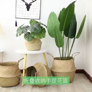 Johor Seller | Seagrass Wickerwork Basket Rattan Hanging Flower Pot Dirty Laundry Hamper Storage Basket