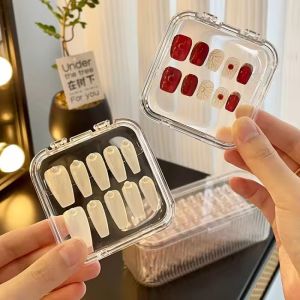 5pcs Transparent Nail Jewelry Storage Box Portable Acrylic Square Container Earring Rings Bracelet Badge Nail Packaging Case