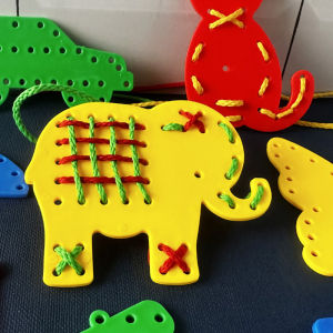 Kindergarten Threading Board Kids Animal Building Blocks with String Fine Motor Training Toy Baby Threading Building Blocks Early Education