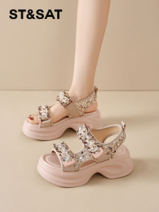 ST&SAT | Thick Sole Summer Outside Wear Fashion High Class Elegant Style Glitter Women Sandals