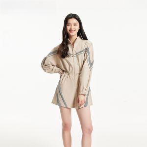 Vero Moda Casual Color Block Long Sleeve Jumpsuit Womens Fashionable Autumn New Style Functional Wind Shorts Polyester Fabric