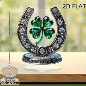 other | Crystal Lucky Horseshoe and Clover Acrylic Decoration - Shining Crystals Exquisite Flower Patterns Desktop Home Decor,2D Flat