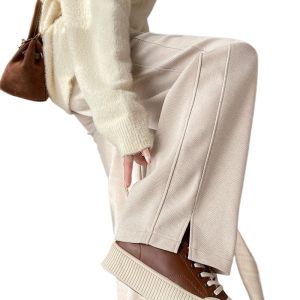 Quần Ống Rộng Lót Lông Cừu Cạp Cao Cho Nữ Mùa Thu Đông Quần Ống Đứng Mỏng Mới Rộng Rãi Thoải Mái Phong Cách Đường Phố