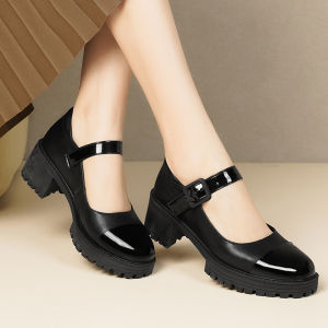 รองเท้า Mary Janes ส้นสูงพื้นหนา รองเท้าผู้หญิงแบบสวมสบาย พื้นยาง กันลื่น ทรงหัวมน ส้นสูง 5-8 ซม. รองเท้าแฟชั่น