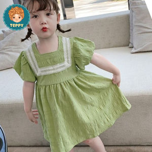 Đầm váy cho bé xanh cốm phối ren