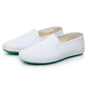 Giày Vải Trắng Đế Bằng Thường Ngày Cho Nam Và Nữ Giày Làm Việc Thoáng Khí Giày Bệt Lưới Màu Xanh Lá Cây Giày Trắng