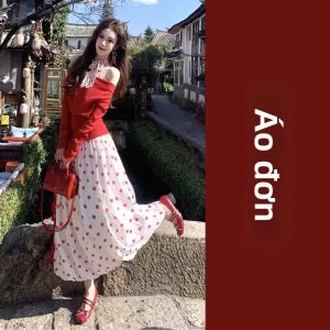 LIRUSHAN | Váy Đỏ Trễ Vai Tay Phồng Thu/Đông Mới