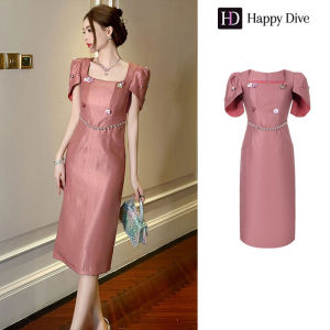 Happy Diva เดรสผู้หญิง เดรสแขนพอง เดรสสีชมพู เดรสคอเหลี่ยม เดรสทำงาน เดรสไฮโซ เดรสวินเทจ เดรสออกงาน เดรสปาร์ตี้ ชุดราตรี 21244