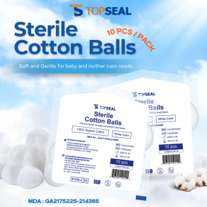 Topseal Sterile Cotton Balls 10 pcs pack White Color Soft and Gentle for baby and mother care needs
