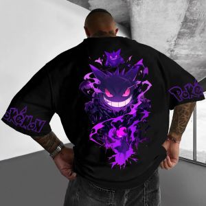 Bandai | Pokémon Animation Derivatives Genger Printing T-shirt Mens and Womens 2025 Summer Oversize Loose Cotton Street Trend Brand Top