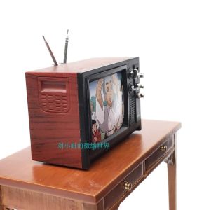 Vintage Style Dollhouse Living Room Accessories Scene Model Old Fashioned Television Set Realistic Furniture Toys for Kids