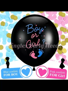 36Inch Gender Reveal Balloon Baby Boy or Girl Surprise Revealed Black Rubber Balloon Pink Blue Confetti Set Party Decor