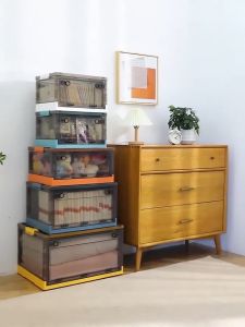 【BUY 1 TAKE 1】115L Three Doors Plastic Storage Box With Wheels Side-Open Folding Transparent Waterproof Clothes Wardrobe