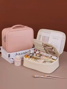 Luxury Cosmetic Organizer Bag with Detachable Brush Board - Elegant Makeup Storage Case