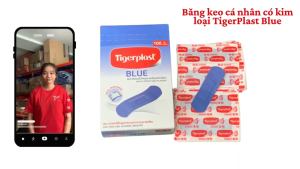 TigerPlast Blue Băng Keo Cá Nhân Kim Loại Hộp 100 Miếng Xanh Nổi Bật Có Kim Loại Dò Tìm Bảo Vệ Vết Thương Chống Thấm Đạt Chuẩn HACCP IFS BRC