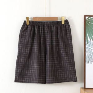 Japanese Style Simple Gingham Pajama Pants Men and Women Shorts Summer Pure Cotton Washed Cotton Thin Beach Half Length Home Pants
