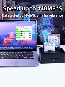 MAIWO 2bay HDD Docking Station Offline Clone SATA Hard Disk to USB3.0 5Gbps for  2.5& 3.5inch HDD with SD CF Card Reader and  USB3.0 HUB UASP Screwless  design with Power  36W