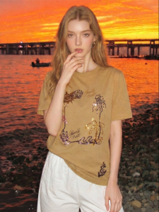 Sequins Embroidery Slim Stylish Casual Work Wear T-Shirt