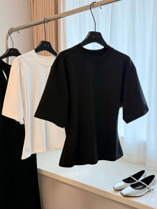 YUFUQING | Korean Style Pure Color Simple Waist-Cinching Round Neck Short Sleeve T-Shirt Women Summer New High-End Lightweight Loose Versatile Top