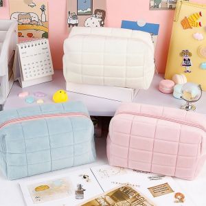 Large Capacity Plush Pencil Case Macaron Color Pencil Pouch Pen Bag Cosmetic Bag Storage Bag