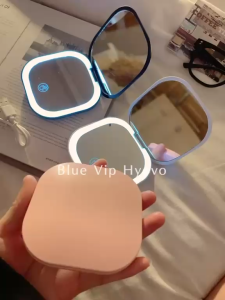 Rechargeable Travel Mirror with Lights 2X Magnification High Quality Mini LED Compact Makeup Mirror