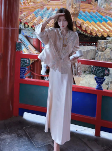 DANTING | New Chinese Style Two-Piece Set Cold and Elegant Pink Acetate Satin Cheongsam Dress