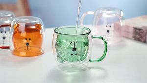 【SG】Double Wall Insulated Drinking Cute Bear Glass Cup Coffee Tea With Handle 250ML
