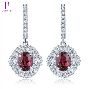 Lohaspie Jewelry Genuine 1.9 Carats Earrings Silver 925 Original Natural Rhodolite Garnet Aquamarine Clip Earrings Chrome Diopside Original Earrings Women Fashion Earrings Jewelry