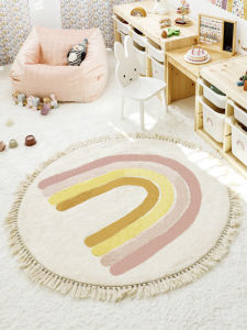 Childrens Room round Carpet Plush Study Chair Mat Girl Bedroom Side Blanket Easy to Maintain Cartoon Fabric Home Decor