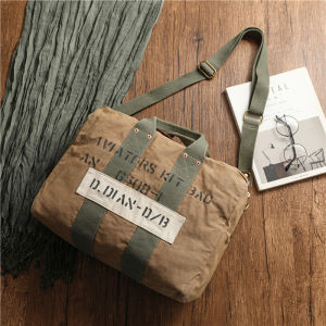 Retro Pilot Canvas Travel Bag Heavy Duty Washed Vintage Leather Handbag American Military Style Large Capacity Soft Shoulder Bag