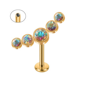 1-5PCs Golden Arc Five Opal&Crystal Flate Back Labret 16G Stainless Steel Internal Thread Lip Ear Tragus Cartilage Helix Earring
