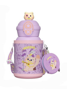 Childrens Cartoon Stainless Steel Insulated Water Bottle Dual Drink Doll Toy Portable Leakproof Antibacterial Cute Cup Gift