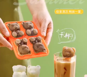 High Quality Food Grade 4-Cavity Bear Shape Silicone Ice Cube Mold Tray