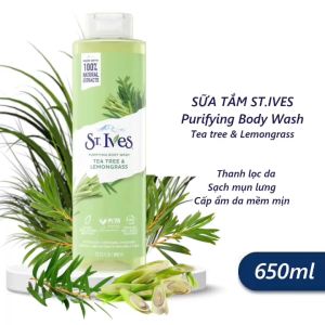 Sữa Tắm Detox Da St. Ives Purifying 650ml Hương Tràm Trà & Sả Chanh Thư Giãn  St. Ives Tea Tree & Lemongrass Purifying Body Wash 650ml