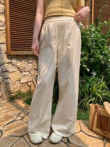Heavy Daisy Embroidery Wide Leg Pants for Plus Size