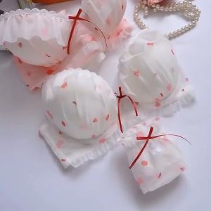 Japanese Sakura Flower Plus Size Bra No-steel-ring Wire-free Print Red Ribbon