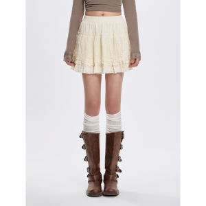 White High Waist Lace Splice Cake Skirt Womens Summer New Style Slimming Half-length Sweet Cool Girl Short Skirt
