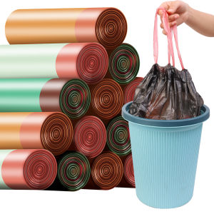 300Pcs Drawstring Garbage Bag / Portable Household Kitchen Trash Bags / Large Student Dormitory Automatic Closing Plastic Bag