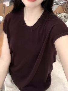 SUOXIMENG | Plus Size Red Round Neck Knitted Short Sleeve Womens T-Shirt Autumn 2025 New Style Versatile Simple Slimming Commute