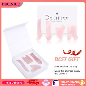 DECINIEE 4 Pcs Gua Sha Facial Tools Set Pink Green Jade Scarper Rose Quartz Gua Sha Scraping Massage for SPA Skin Facial Care Gift Box
