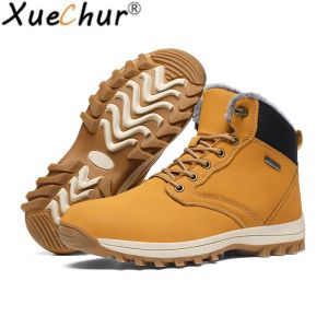XueChur รองเท้าผ้าใบหนังรองเท้าบูทฤดูหนาวผู้ชายคลาสสิกรองเท้าบูทหิมะกำมะหยี่ขนสัตว์กันน้ำอบอุ่นกลางแจ้งรองเท้าบูทหุ้มข้อรองเท้าขนาดใหญ่เดินป่า45 46 47