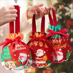 YESPERY Christmas Drawstring Pouch New Year Party Gift Bag With Handle Christmas Eve Apple Bag Candy Snack Packaging Bag