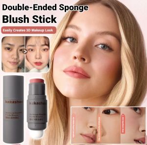 [One Dab Three Uses] Poke Blush Stick Double Head Sponge Monochrome Powder Blusher Matte Natural Rouge Stick 腮红棒