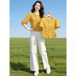 Shalldoer | Embroidery Stand Collar Lace Short Sleeve Slimming Womens Shirt