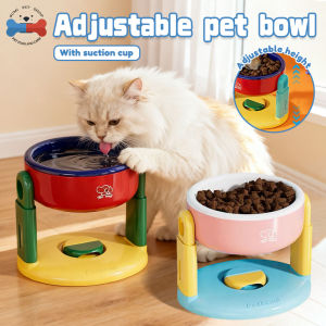 Pet Bowl with Suction Cup Adjustable Height Non-Slip Elevated Cat Food & Water Bowl