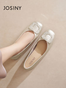 Josiny | Rough Heel Diamante Buckle Versatile Commuter Square Toe Low-cut Shoes