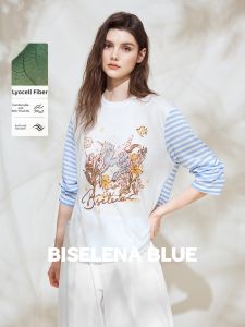 BEIQIANI | Spliced Printed Lyocell Long Sleeve T-Shirt
