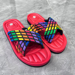 Classic Fashion Rainbow Slippers for Women Comfortable Lightweight Summer Home Use Flat Bottom Casual Style Floral Pattern