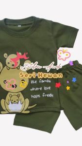 Setelan Kaos Anak laki Laki Seri Hewan Binatang Lucu Celana Pendek Anak Usia 1-6 Tahun Bahan Katun