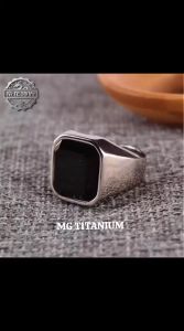 Cincin Pria Keren Model Ring Batu Onix Hitam Bahan Titanium Antikrat Anti Luntur Selamanya